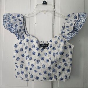 Floral Blue and White Women's Top